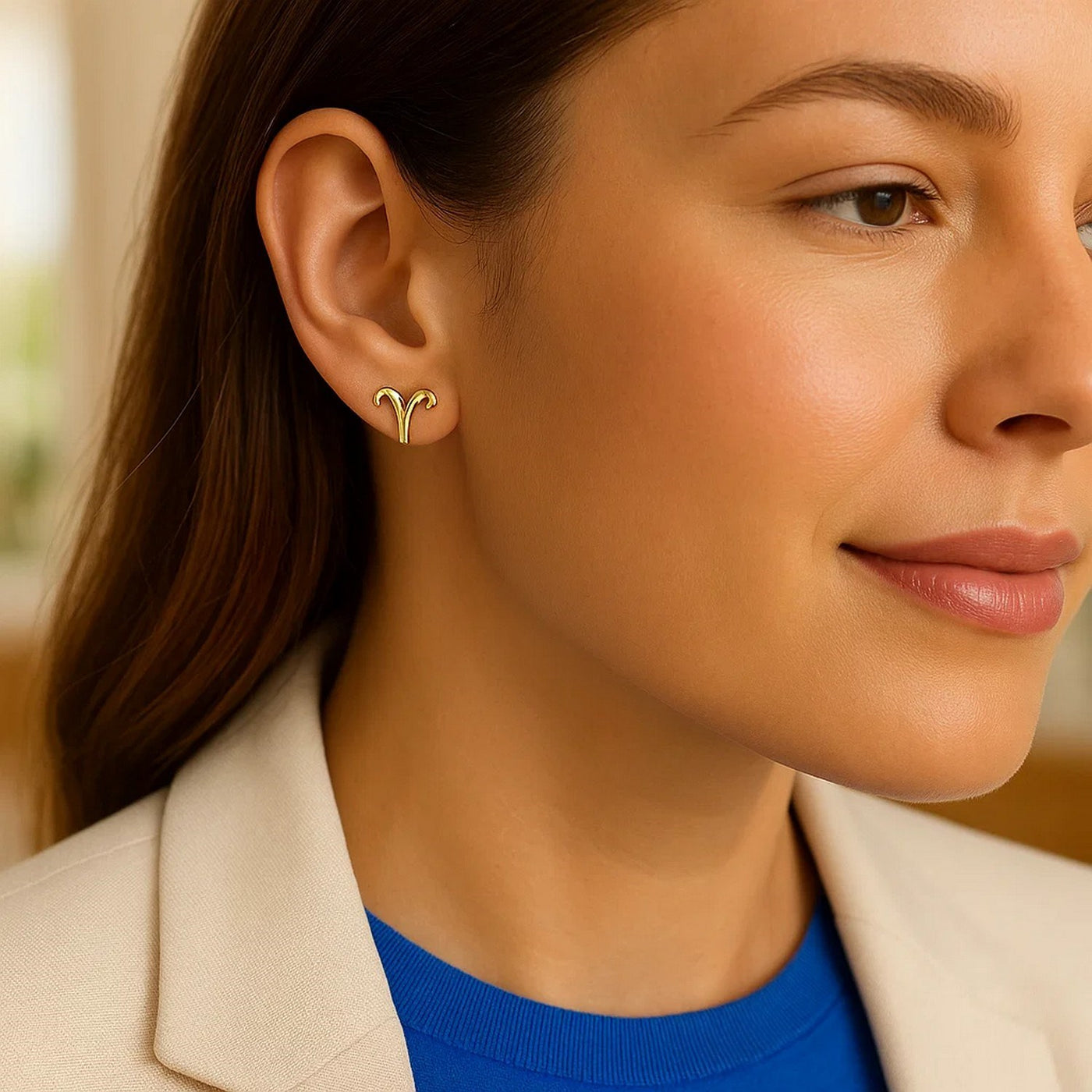 14K Yellow Gold Aries Stud Earrings - jazzyjewelryjones