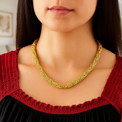 14k Yellow Gold Byzantine Design Stylish Necklace - jazzyjewelryjones
