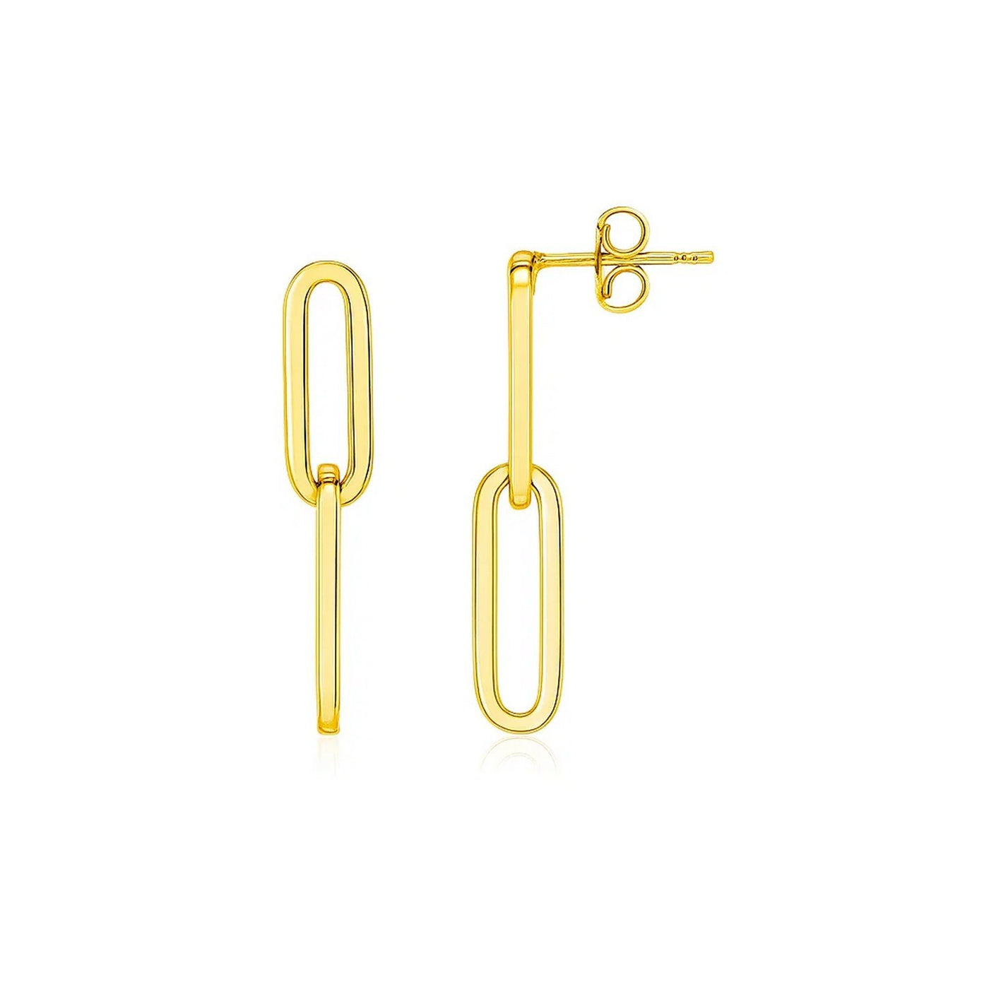 14K Yellow Gold Two Link Paperclip Chain Earrings - jazzyjewelryjones