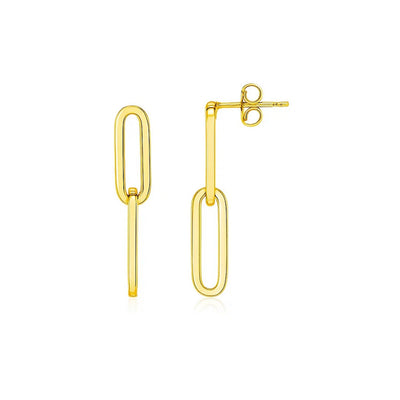 14K Yellow Gold Two Link Paperclip Chain Earrings - jazzyjewelryjones