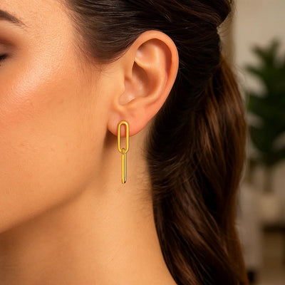 14K Yellow Gold Two Link Paperclip Chain Earrings - jazzyjewelryjones