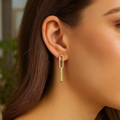 14K Yellow Gold Two Link Paperclip Chain Earrings - jazzyjewelryjones