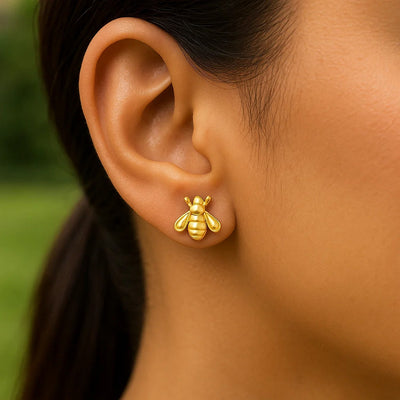 14k Yellow Gold Bee Stud Earrings - jazzyjewelryjones
