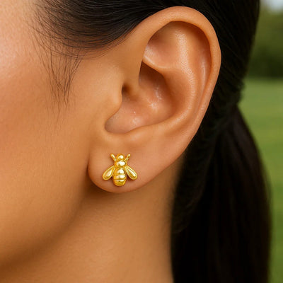 14k Yellow Gold Bee Stud Earrings - jazzyjewelryjones