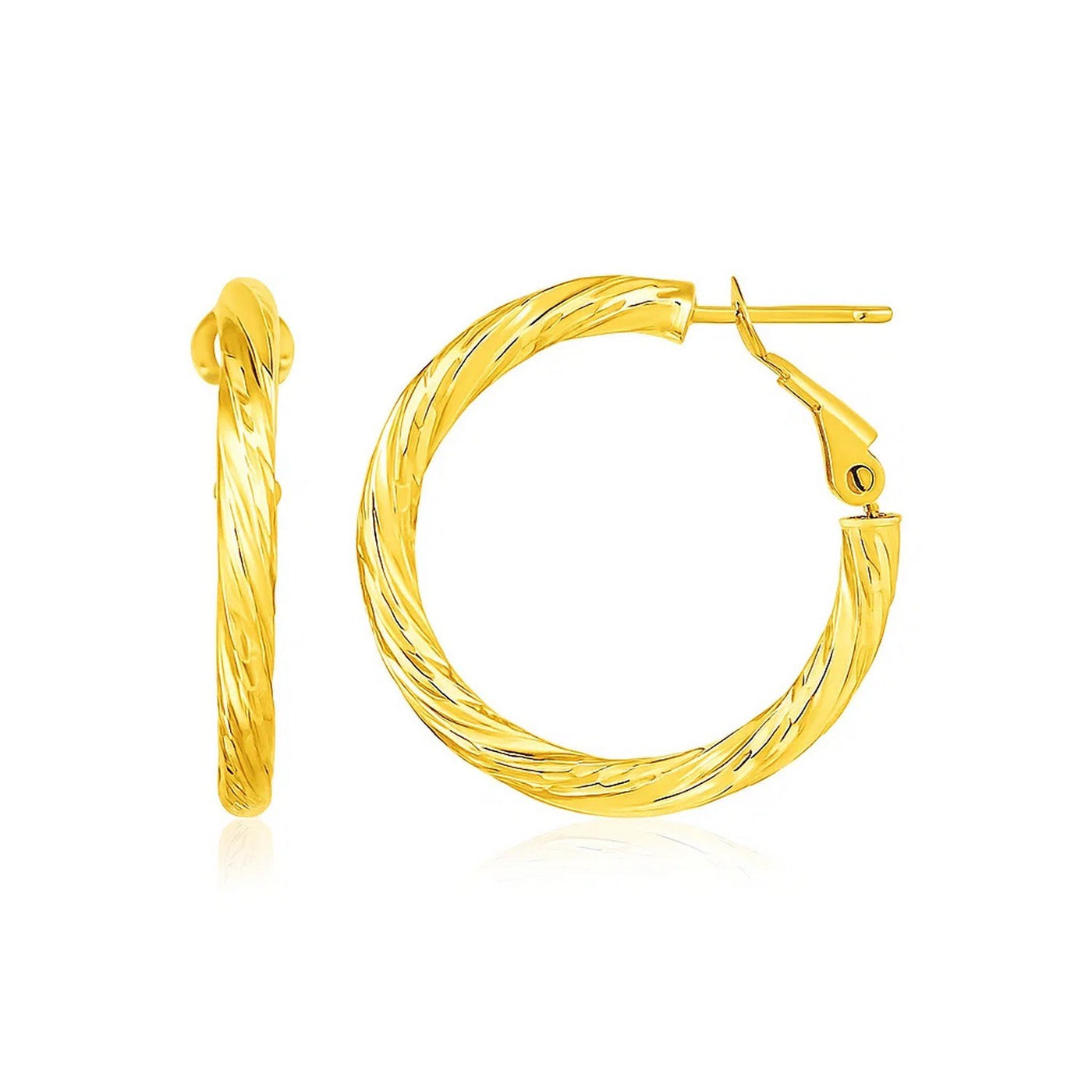14k Yellow Gold Petite Twisted Round Hoop Earrings(3x20mm) - jazzyjewelryjones