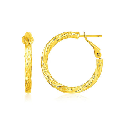 14k Yellow Gold Petite Twisted Round Hoop Earrings(3x20mm) - jazzyjewelryjones