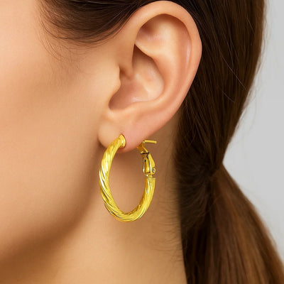 14k Yellow Gold Petite Twisted Round Hoop Earrings(3x20mm) - jazzyjewelryjones