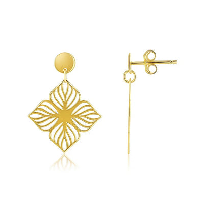 14K Yellow Gold High Polish Flower Cutout Earrings - jazzyjewelryjones