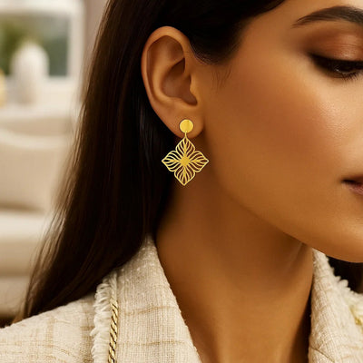 14K Yellow Gold High Polish Flower Cutout Earrings - jazzyjewelryjones