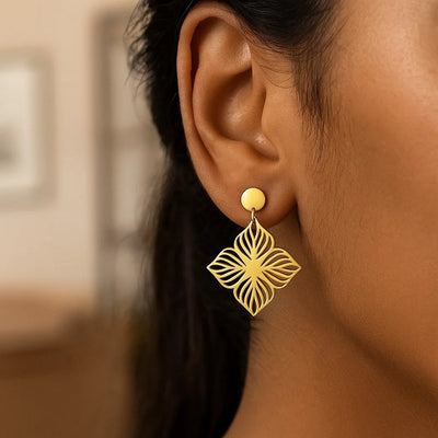 14K Yellow Gold High Polish Flower Cutout Earrings - jazzyjewelryjones