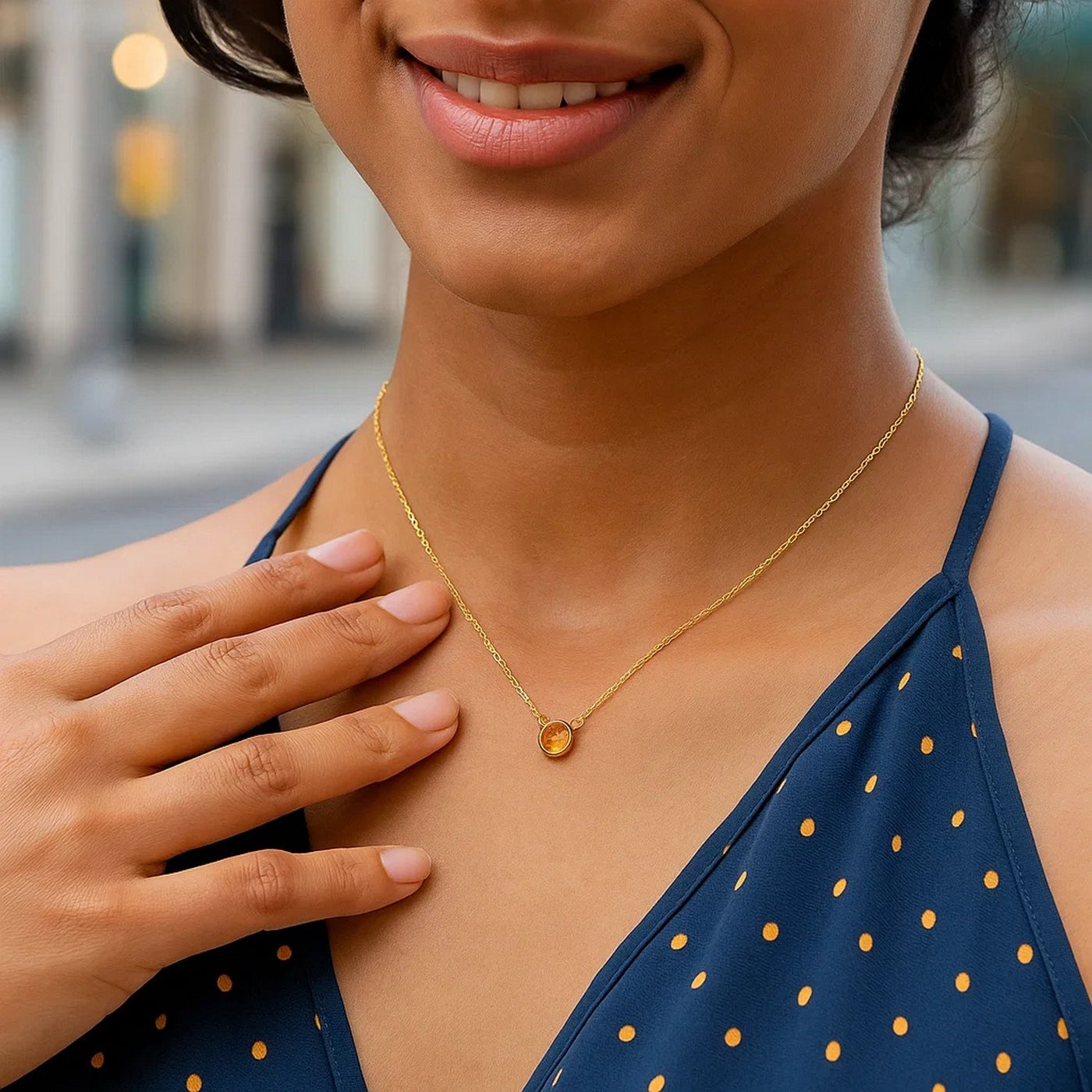 14k Yellow Gold 17 inch Necklace with Round Citrine - jazzyjewelryjones