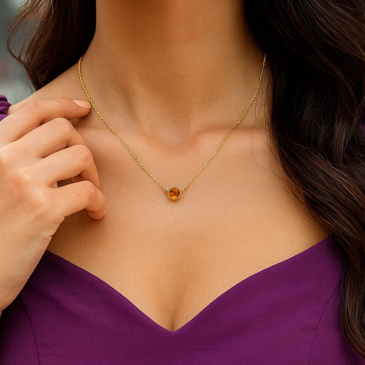 14k Yellow Gold 17 inch Necklace with Round Citrine - jazzyjewelryjones