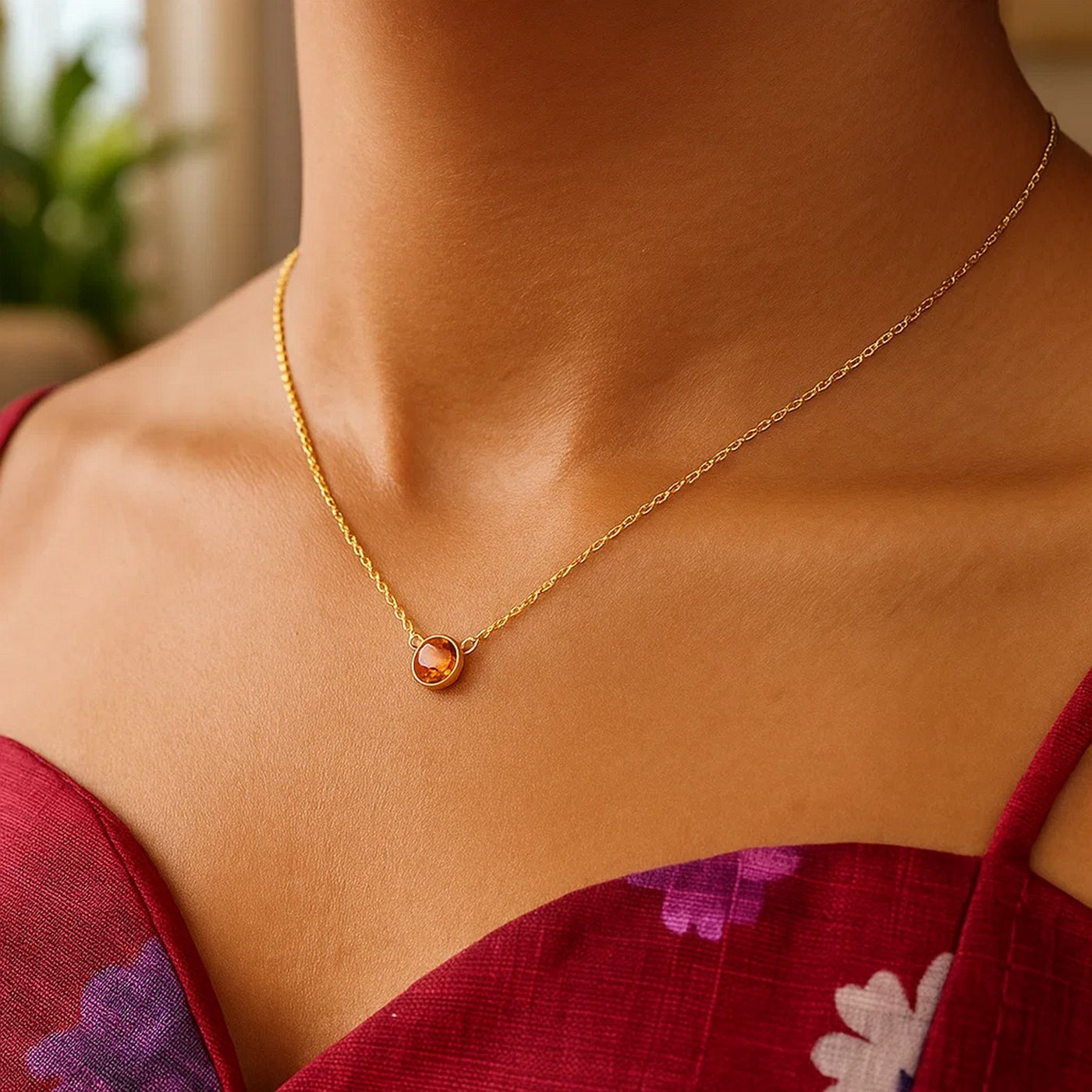 14k Yellow Gold 17 inch Necklace with Round Citrine - jazzyjewelryjones