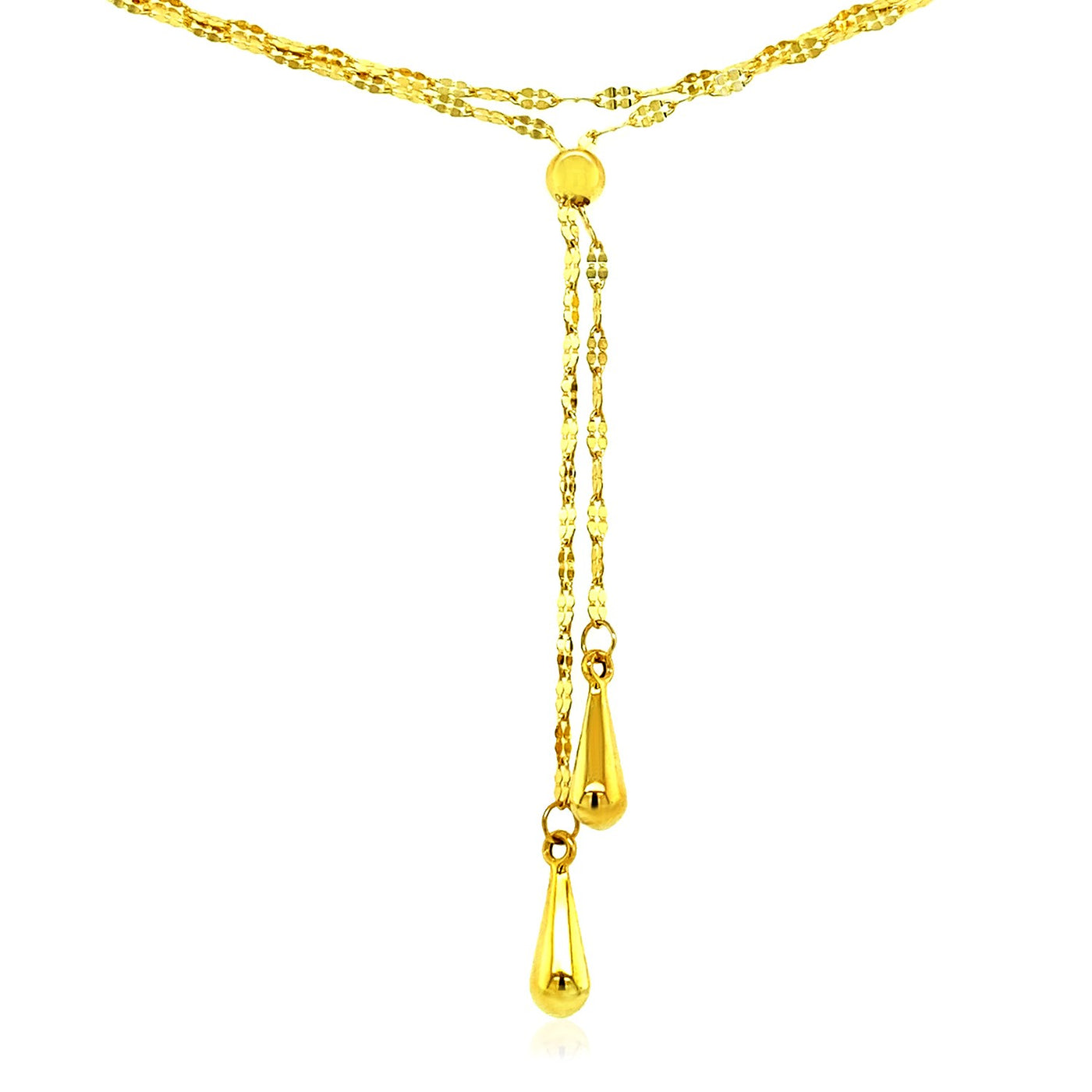 14k Yellow Gold Double Strand Chain with Puffed Heart Lariat Necklace - jazzyjewelryjones