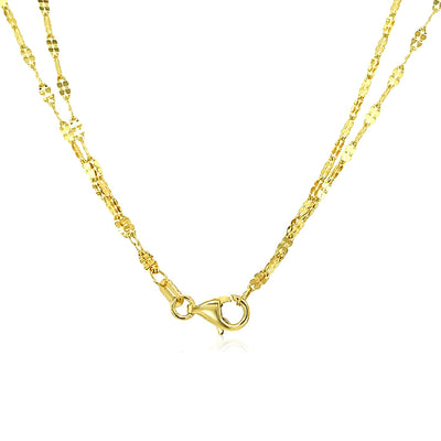 14k Yellow Gold Double Strand Chain with Puffed Heart Lariat Necklace - jazzyjewelryjones