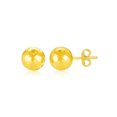 14k Yellow Gold Ball Earrings with Faceted Texture(5mm) - jazzyjewelryjones