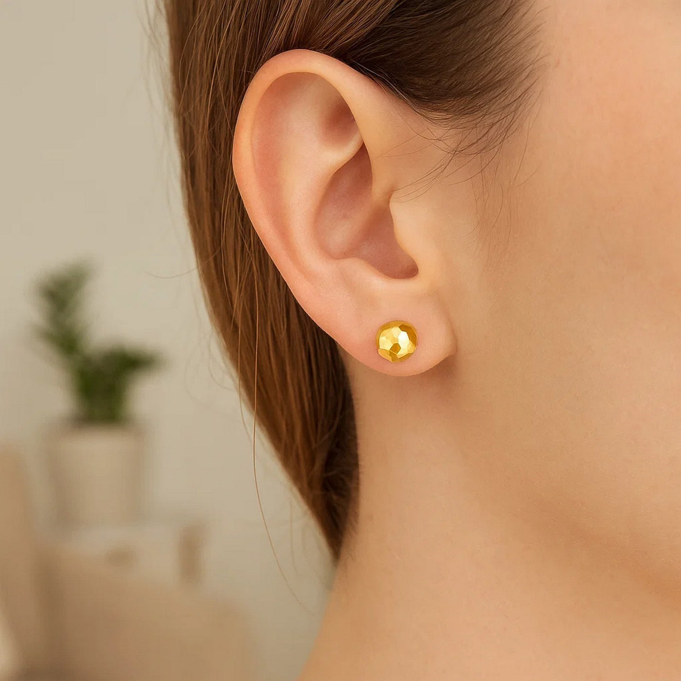 14k Yellow Gold Ball Earrings with Faceted Texture(5mm) - jazzyjewelryjones