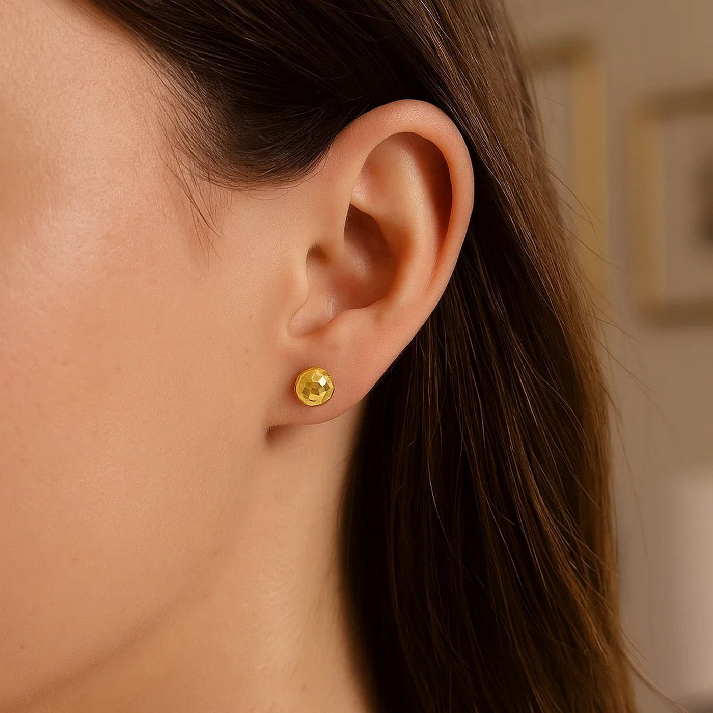 14k Yellow Gold Ball Earrings with Faceted Texture(5mm) - jazzyjewelryjones