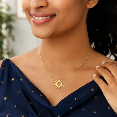 14K Yellow Gold Sunburst Necklace - jazzyjewelryjones
