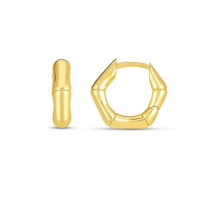 14k Yellow Gold Bamboo Huggie Hoops - jazzyjewelryjones