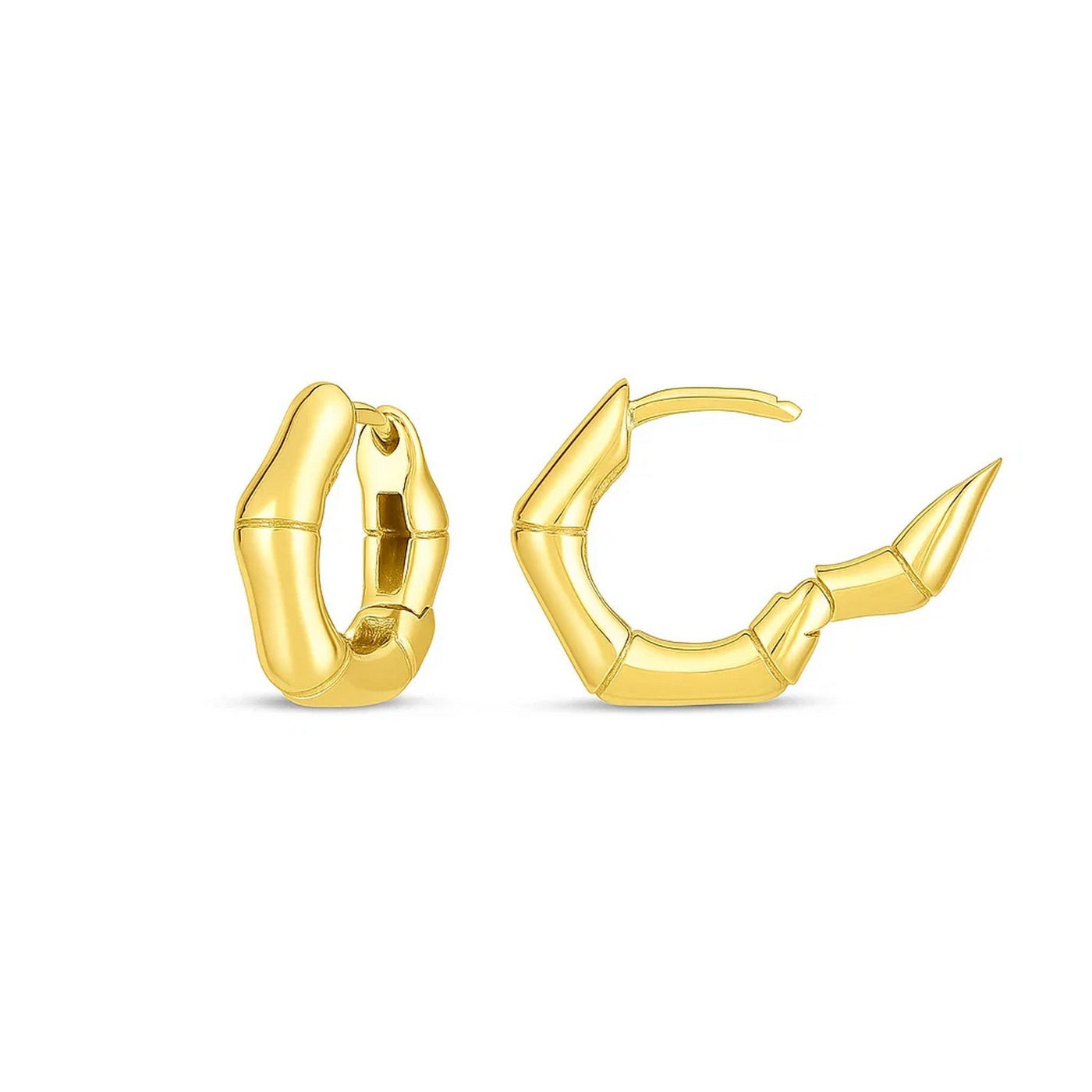 14k Yellow Gold Bamboo Huggie Hoops - jazzyjewelryjones