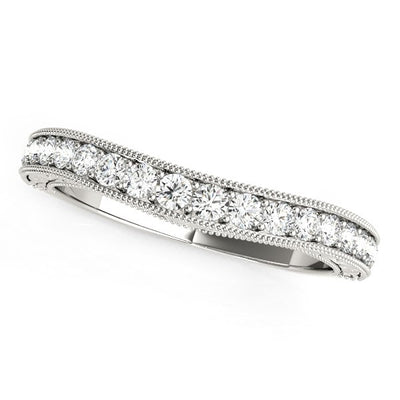 14k White Gold Bead Border Curved Diamond Wedding Ring (1/4 cttw) - jazzyjewelryjones