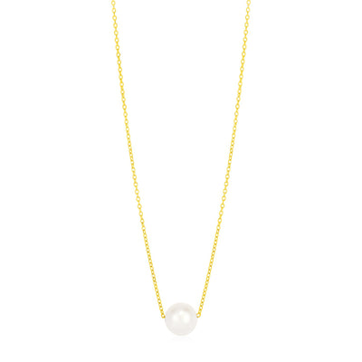 14k Yellow Gold 7mm Pearl Solitaire Necklace - jazzyjewelryjones