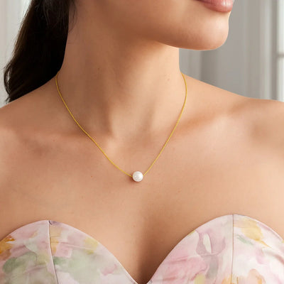 14k Yellow Gold 7mm Pearl Solitaire Necklace - jazzyjewelryjones