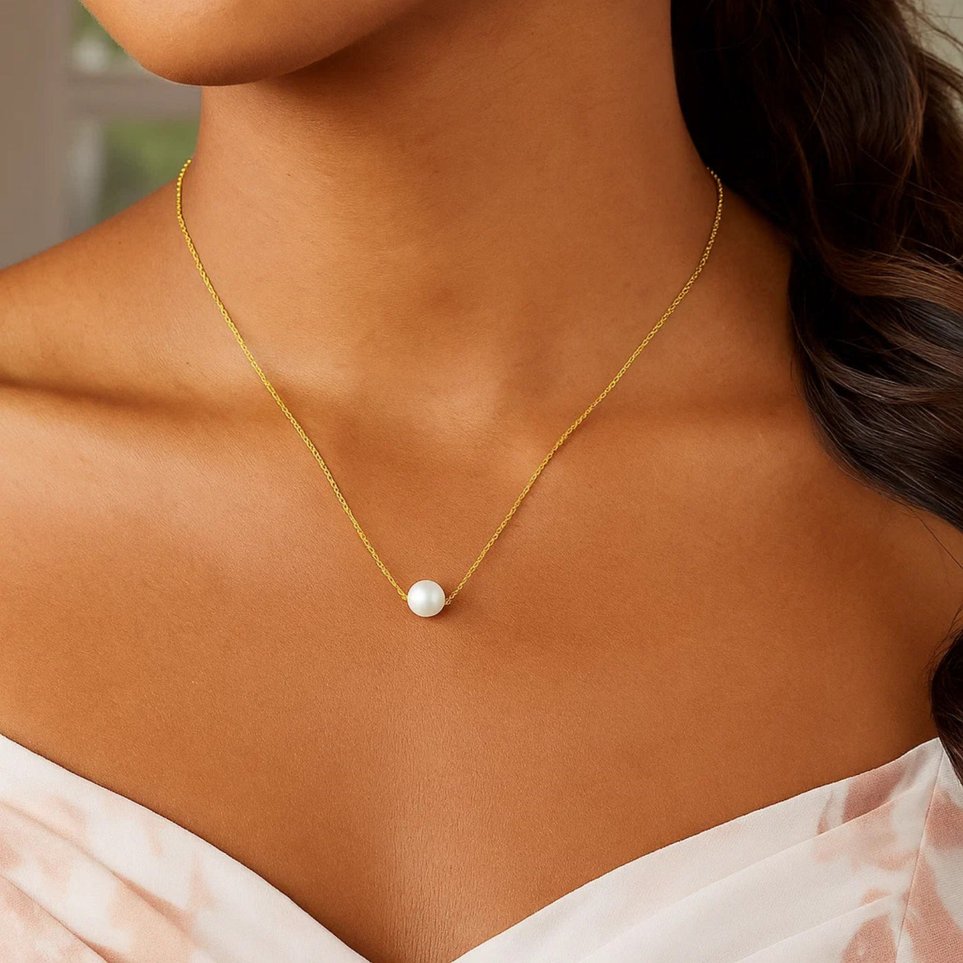14k Yellow Gold 7mm Pearl Solitaire Necklace - jazzyjewelryjones