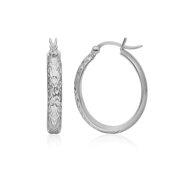 10k White Gold Hammered Oval Hoop Earrings - jazzyjewelryjones