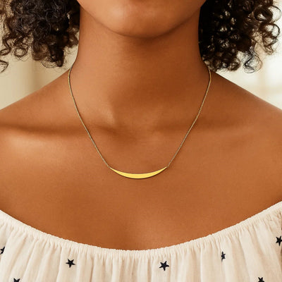 14k Yellow Gold Necklace with Polished Curved Bar Pendant - jazzyjewelryjones