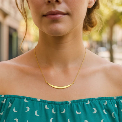 14k Yellow Gold Necklace with Polished Curved Bar Pendant - jazzyjewelryjones