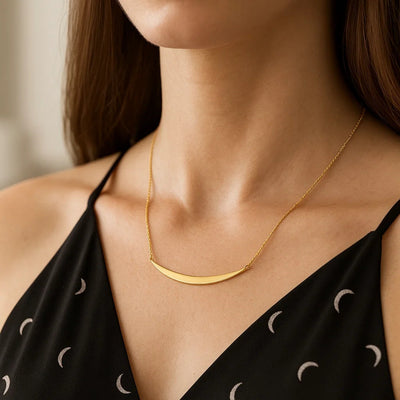 14k Yellow Gold Necklace with Polished Curved Bar Pendant - jazzyjewelryjones