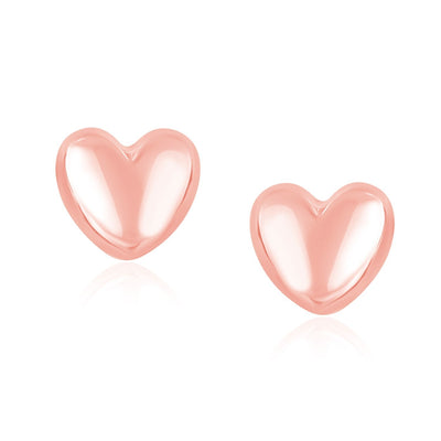14k Rose Gold Puffed Heart Shape Shiny Earrings - jazzyjewelryjones