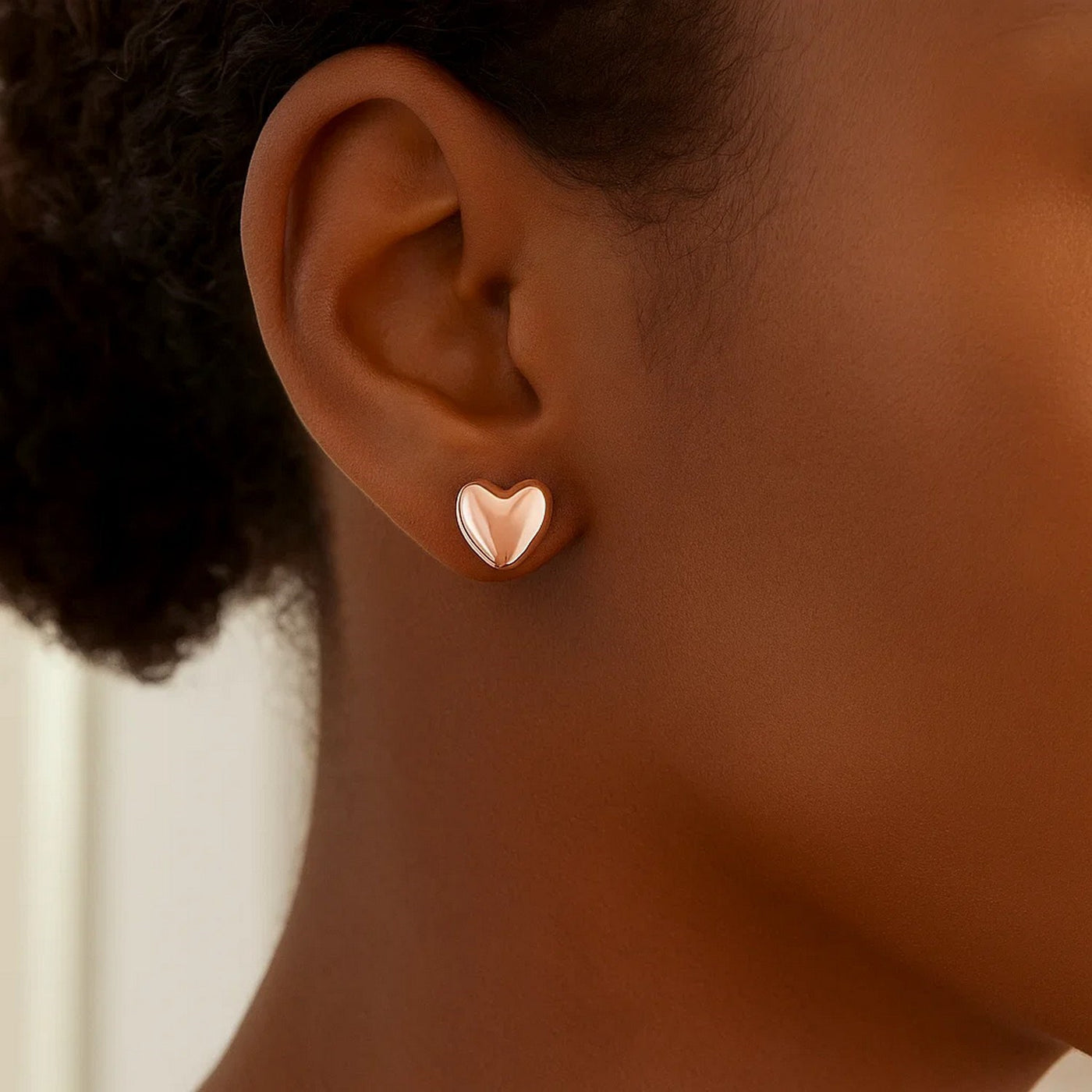 14k Rose Gold Puffed Heart Shape Shiny Earrings - jazzyjewelryjones