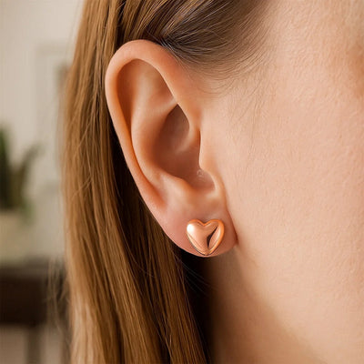 14k Rose Gold Puffed Heart Shape Shiny Earrings - jazzyjewelryjones