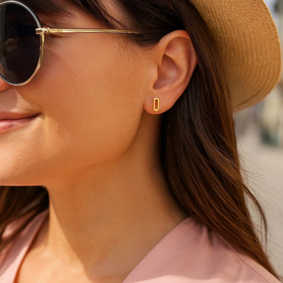 14k Yellow Gold Paperclip Link Stud Earrings - jazzyjewelryjones