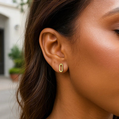 14k Yellow Gold Paperclip Link Stud Earrings - jazzyjewelryjones