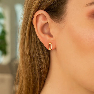 14k Yellow Gold Paperclip Link Stud Earrings - jazzyjewelryjones