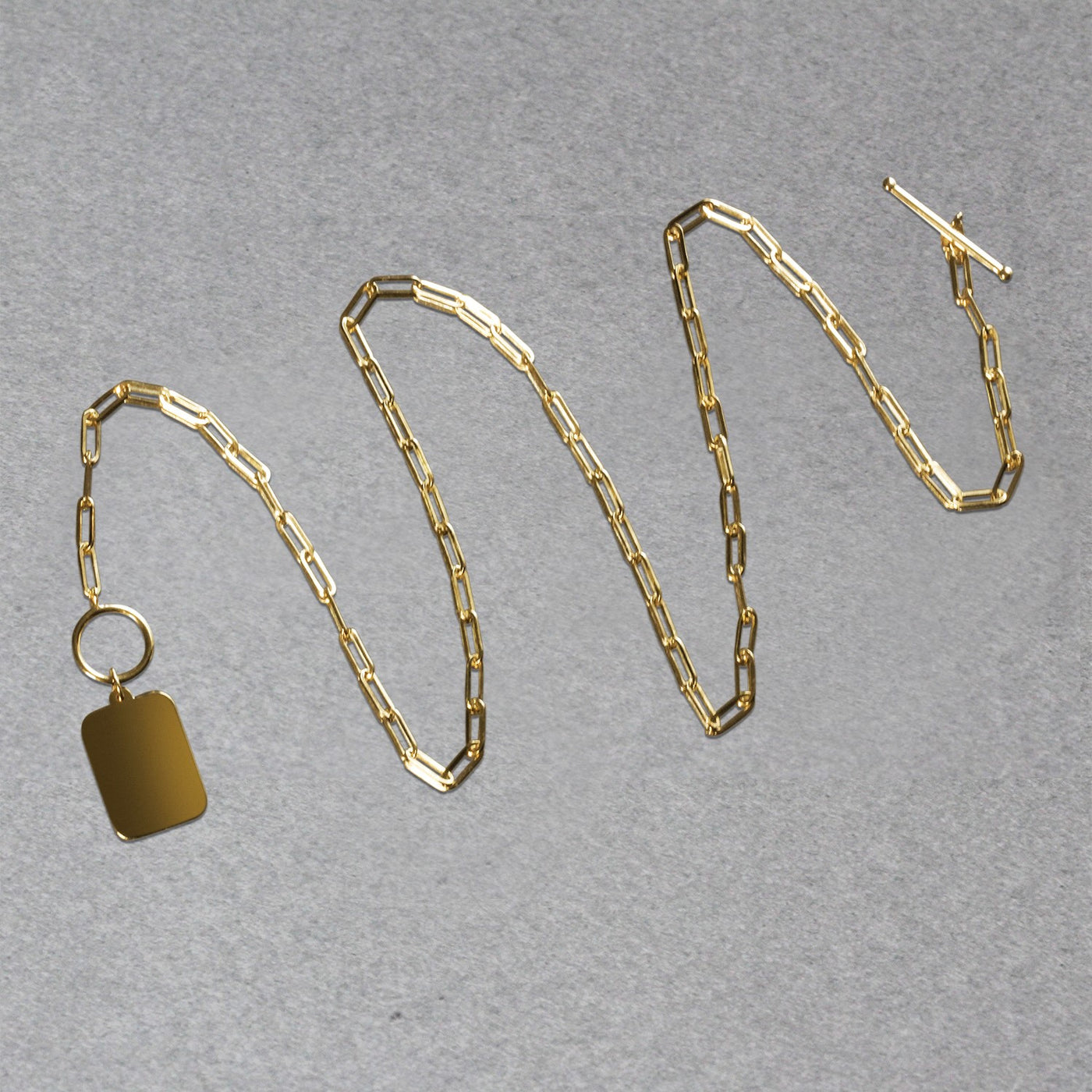 14k Yellow Gold Paperclip Chain Necklace with Rounded Rectangle Pendant - jazzyjewelryjones