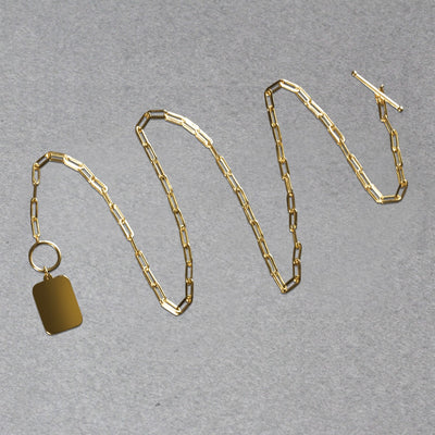 14k Yellow Gold Paperclip Chain Necklace with Rounded Rectangle Pendant - jazzyjewelryjones