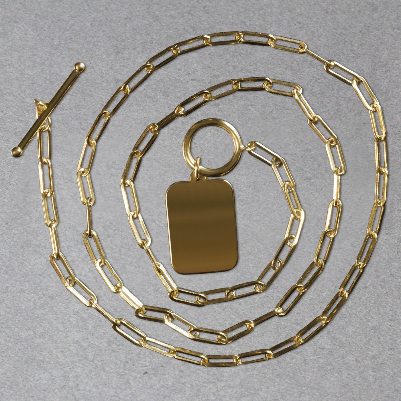 14k Yellow Gold Paperclip Chain Necklace with Rounded Rectangle Pendant - jazzyjewelryjones