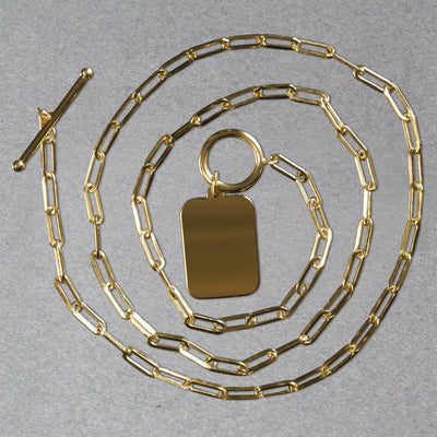 14k Yellow Gold Paperclip Chain Necklace with Rounded Rectangle Pendant - jazzyjewelryjones