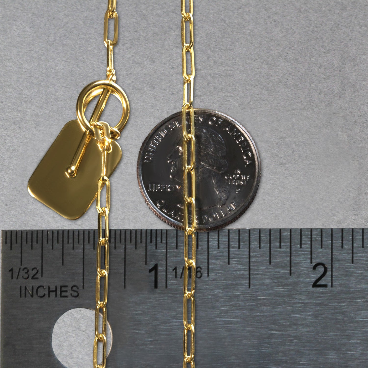 14k Yellow Gold Paperclip Chain Necklace with Rounded Rectangle Pendant - jazzyjewelryjones