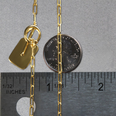 14k Yellow Gold Paperclip Chain Necklace with Rounded Rectangle Pendant - jazzyjewelryjones