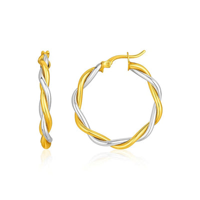 Two - Tone Twisted Wire Round Hoop Earrings in 10k Yellow and White Gold(3x20mm) - jazzyjewelryjones