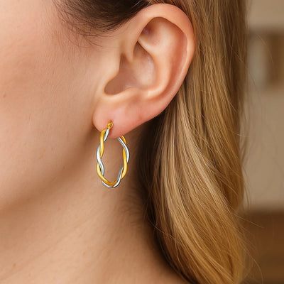Two - Tone Twisted Wire Round Hoop Earrings in 10k Yellow and White Gold(3x20mm) - jazzyjewelryjones