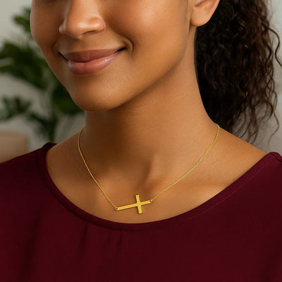 14k Yellow Gold Plain Cross Motif Necklace - jazzyjewelryjones