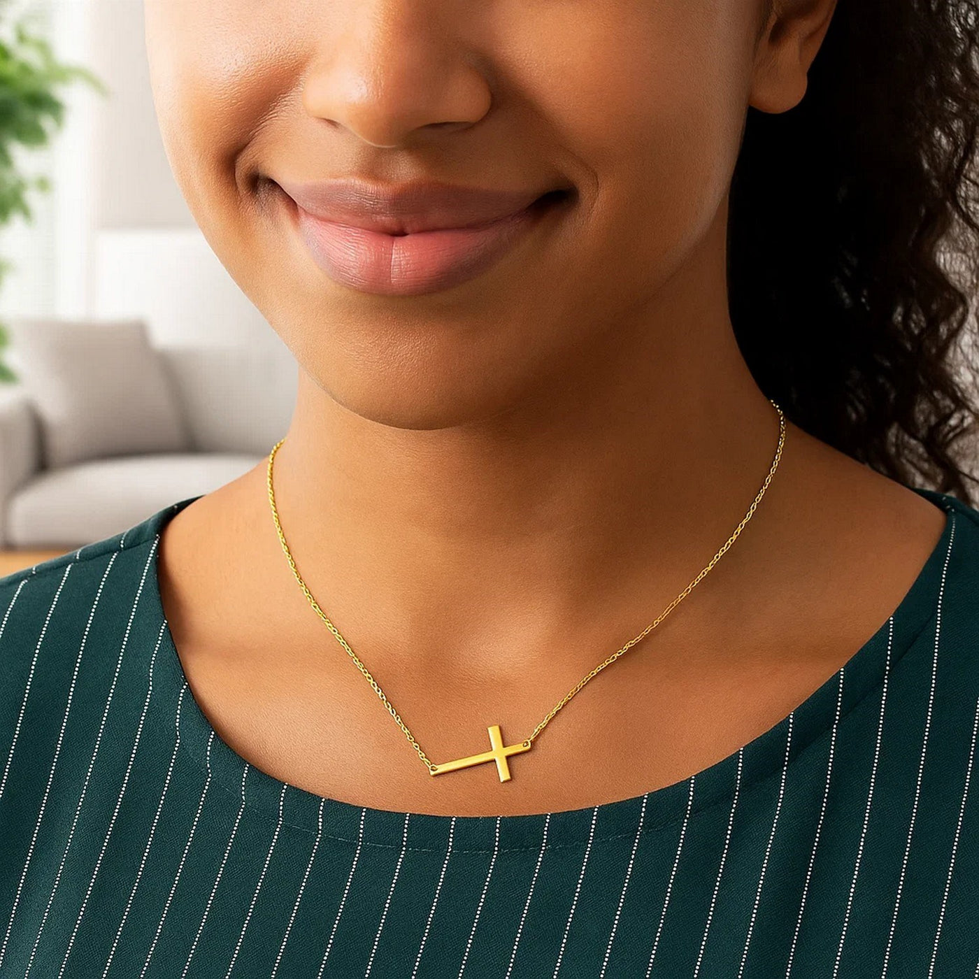 14k Yellow Gold Plain Cross Motif Necklace - jazzyjewelryjones