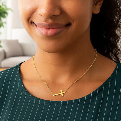 14k Yellow Gold Plain Cross Motif Necklace - jazzyjewelryjones